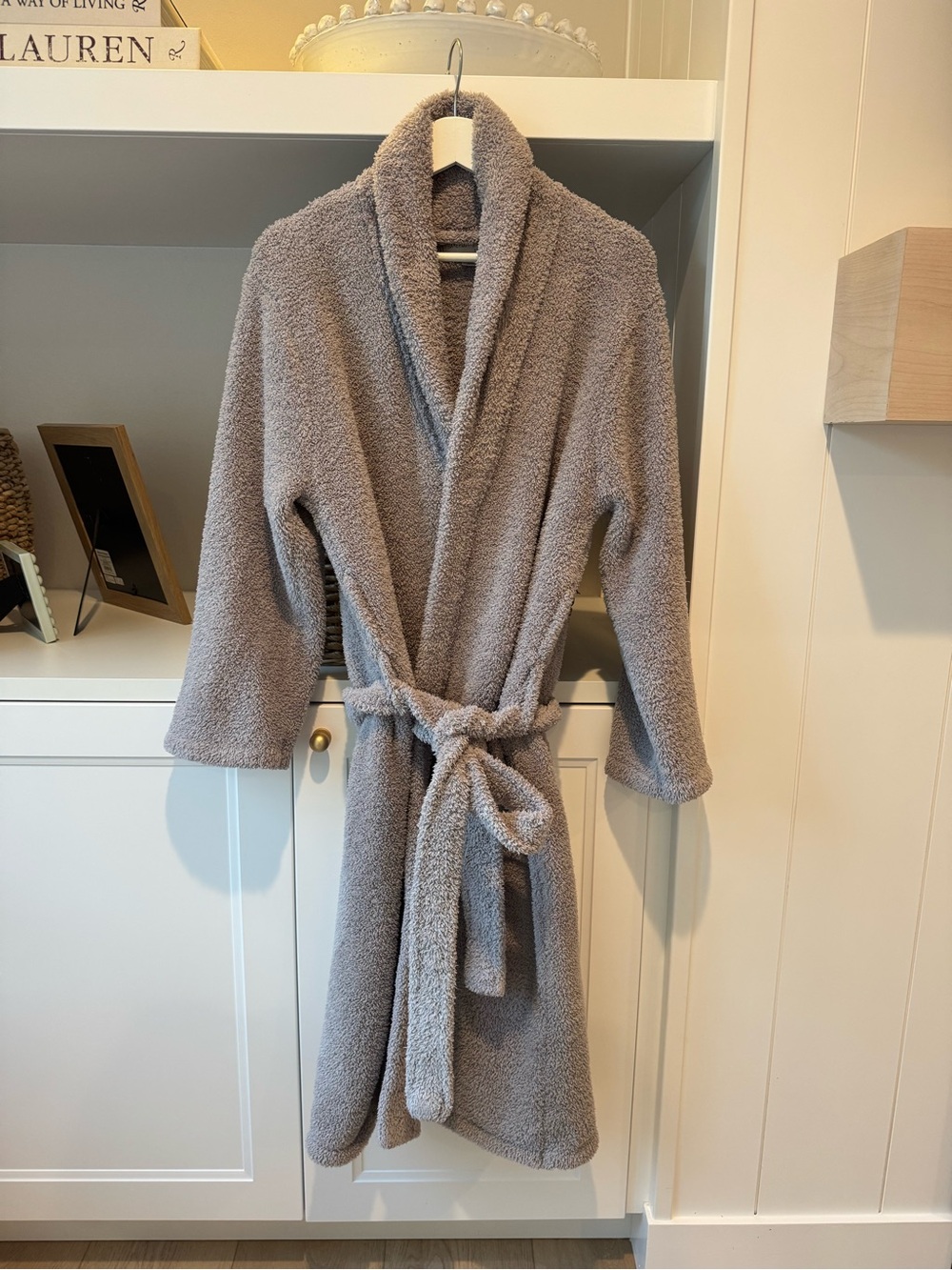 Barefoot Dreams CozyChic Robe Size 1 Taupe Gray Plush Belted Bathrobe